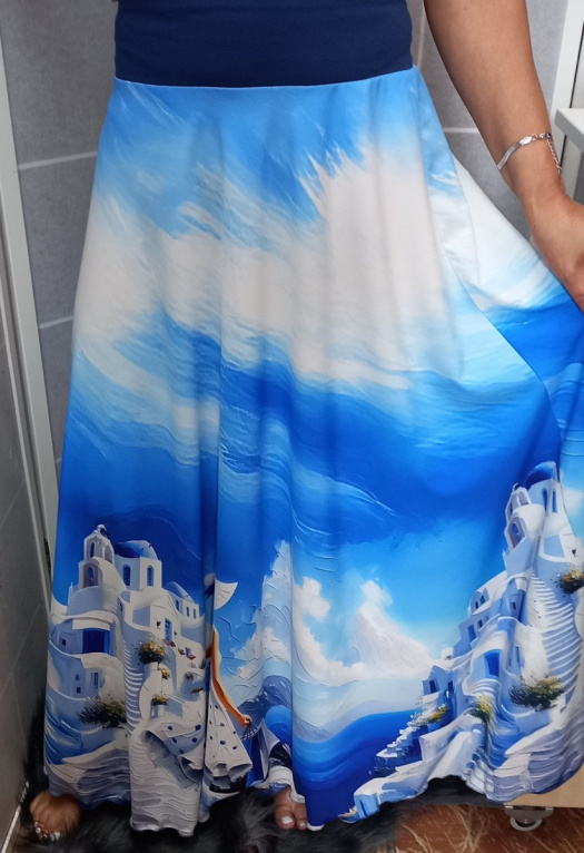 Dlouhá půlkolová sukně - dovolená (umělé hedvábí)