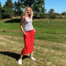 Červená sukně s kapsami dlouhá