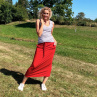 Červená sukně s kapsami dlouhá