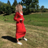 Červená sukně s kapsami dlouhá