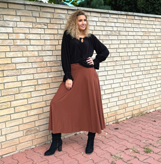 Volná sukně skořicová midi