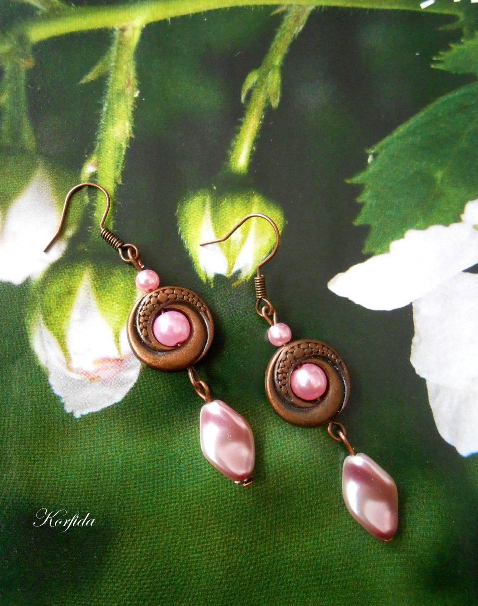 Náušnice růžovky a barvy měděné (27/19)