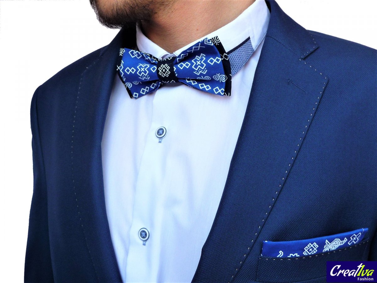 Pánský motýlek folkový - modročerný