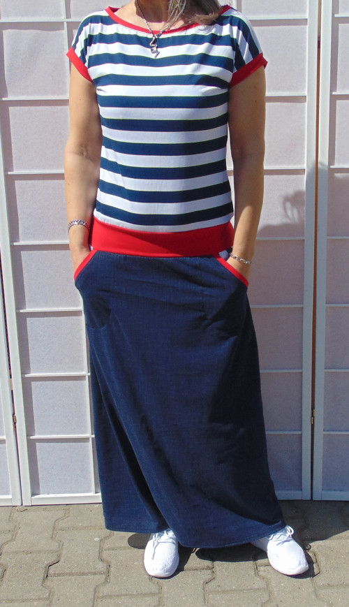 Dlouhé šaty pruhy a jeans S - XXXL