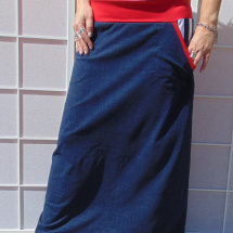 Dlouhá sukně - jeans s červenou (bavlna)