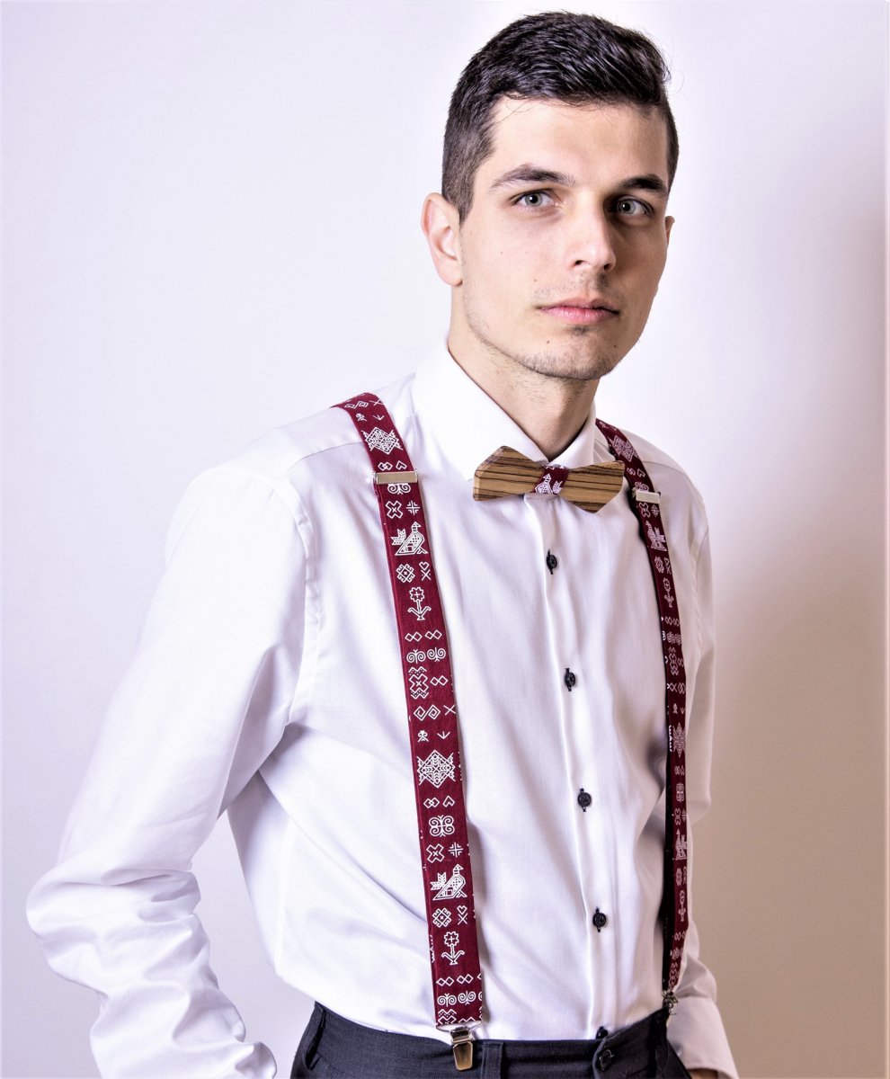 Set Dřevěný Motýlek a Šle - bordový