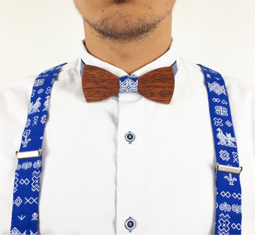 Set Dřevěný Motýlek a Šle - modrý