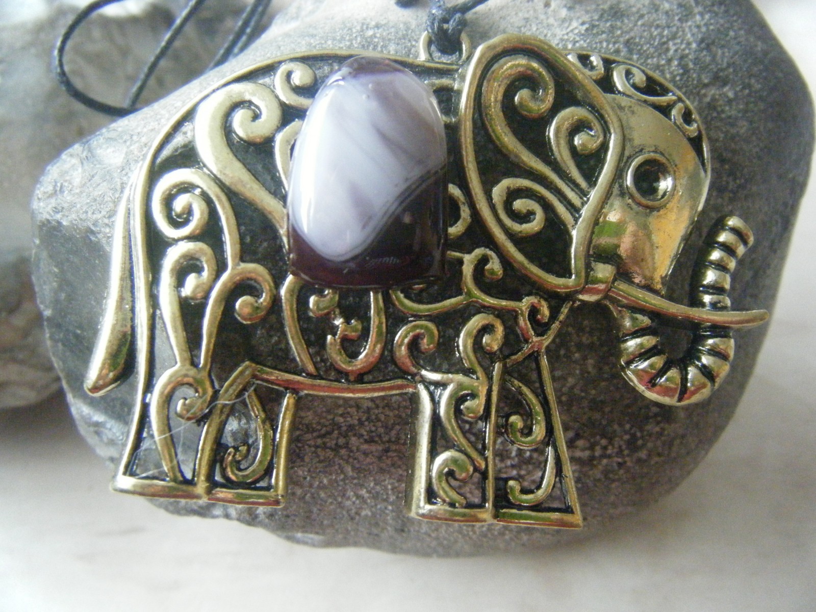 Slon s hnědo bílým sklem