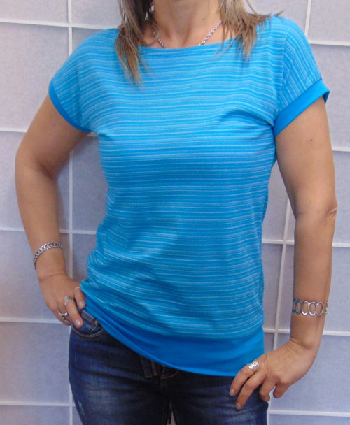 Tričko jemné tyrkys pruhy, vel. M