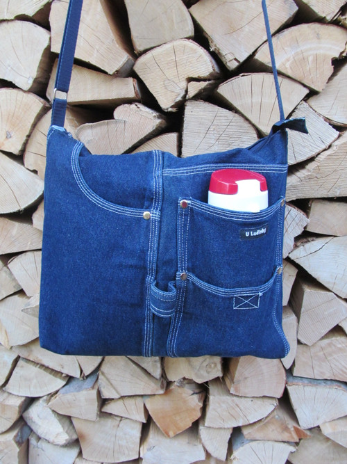 Riflová kabelka s uzávěrem - modrá