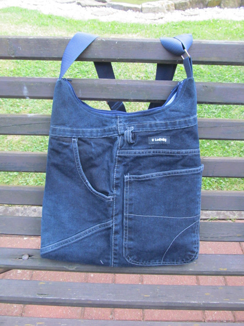 Riflová kabelka s uzávěrem modrá3