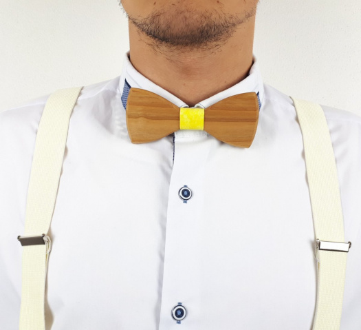 Set Dřevěný Motýlek a Elastické Šle - béžový