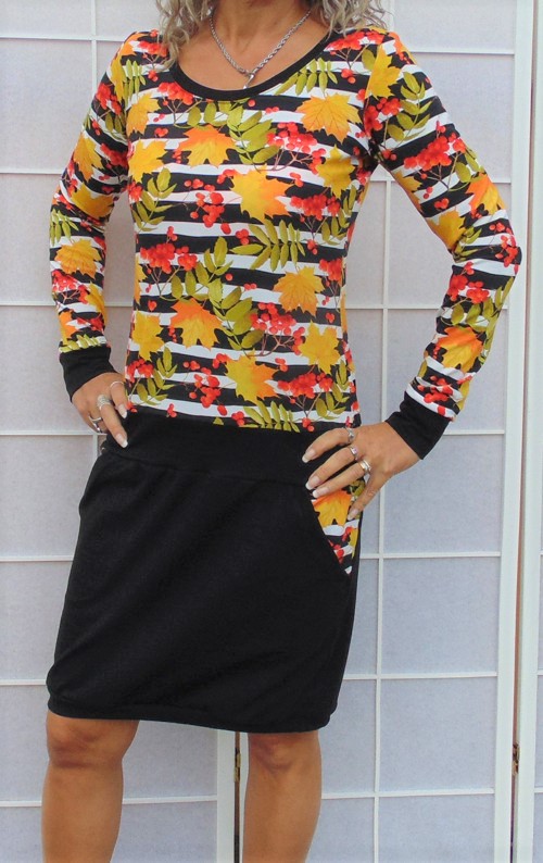 Šaty podzimní lístky S - XXXL