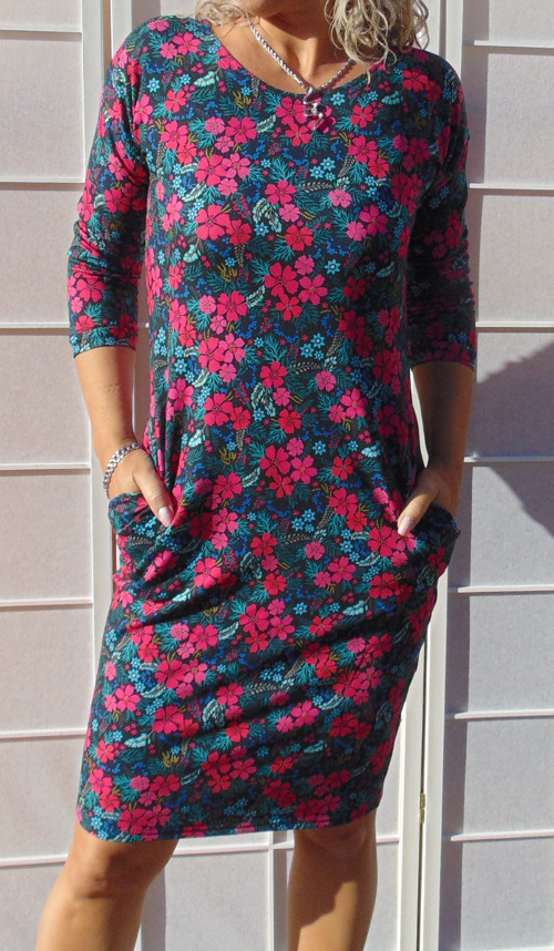 Šaty s kapsami - kytičky S - XXXL