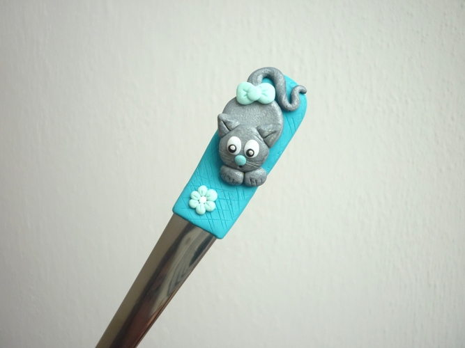 Koktejlová lžička - fimo koťátko