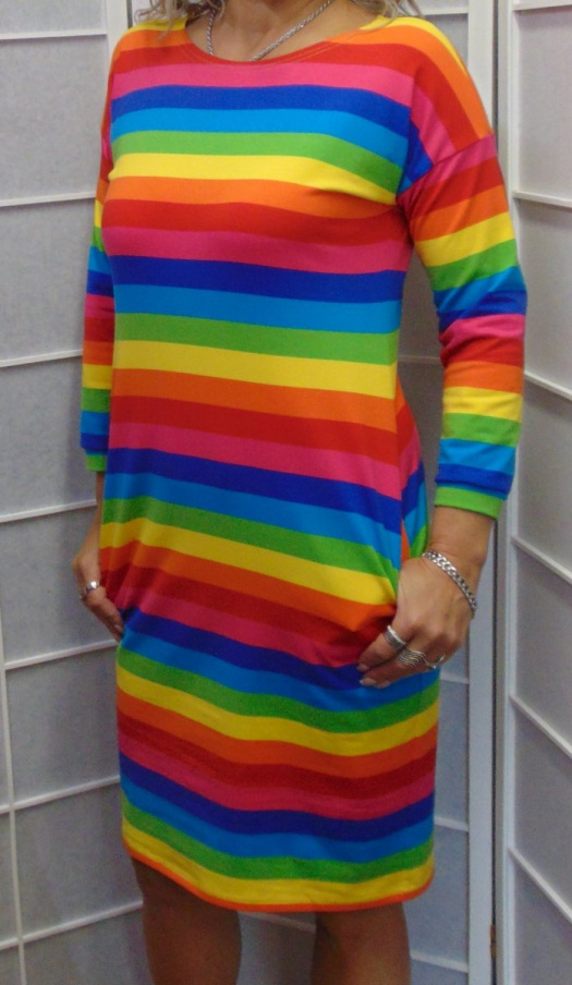 Šaty s kapsami - barevné pruhy S - XXXL