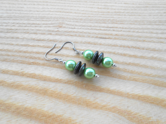 Náušnice zelenkavé s hematitem (325/19)