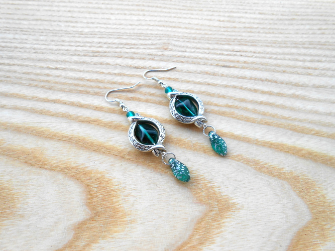 Náušnice hadí zelené se stříbrnou barvou (336/19)