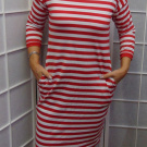 Šaty s kapsami - červeno-bílé pruhy (bavlna)