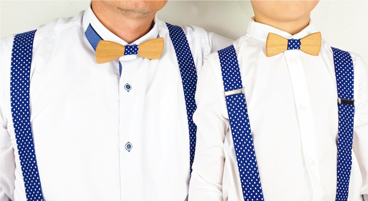 Set Dřevěný Motýlek a Šle rodinný - modrý