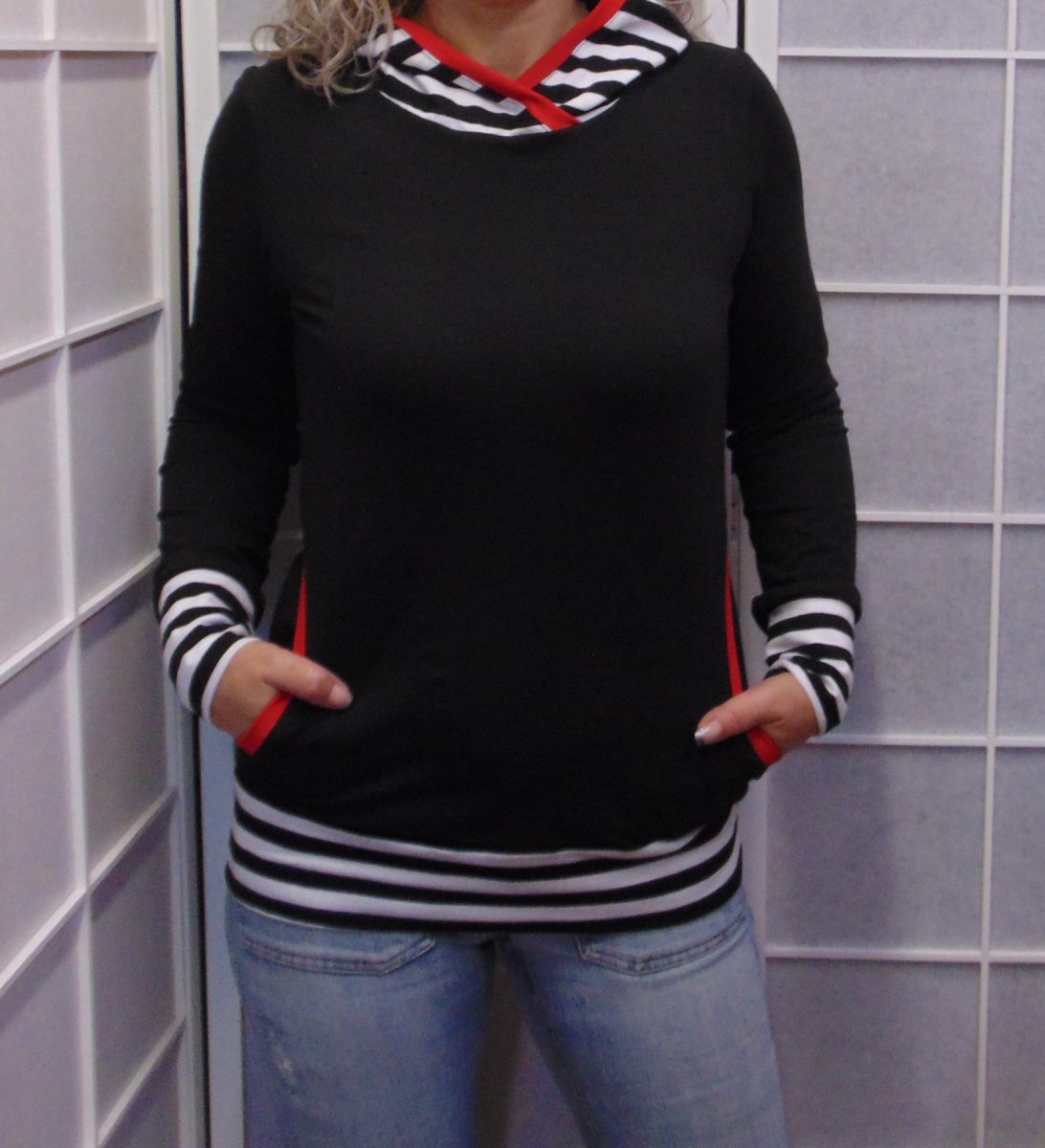 Mikina s kapucí - černá + červená (bavlna)