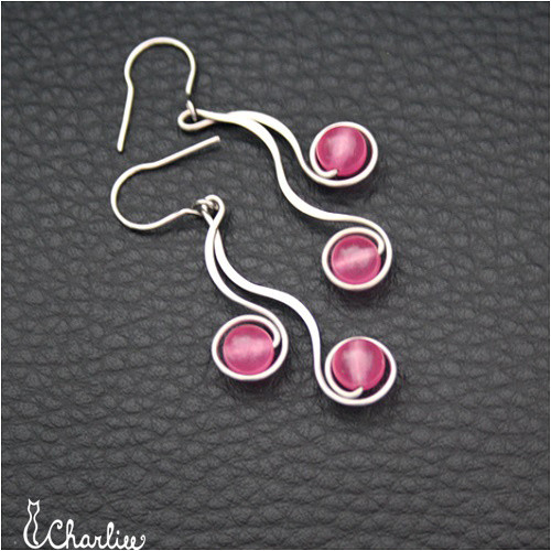 Tepané spirály - JADEIT - růžový - kratší - ocel