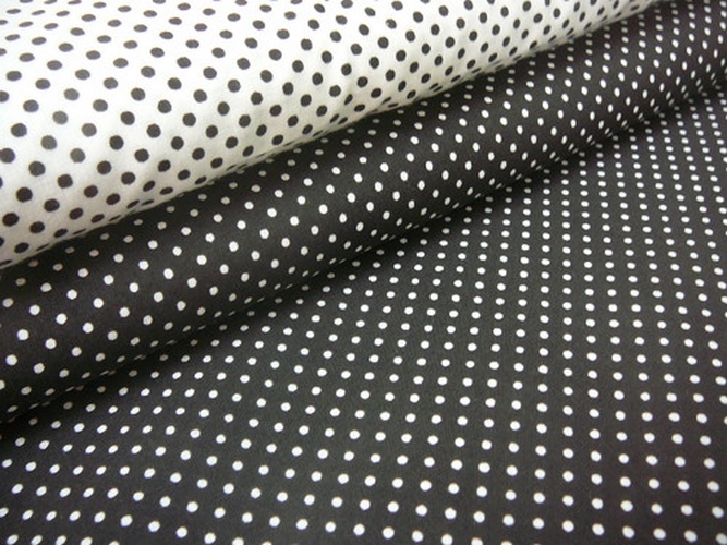 Bavlněná látka JI - metráž - bílý puntíček 2mm černé  - š. 150 cm