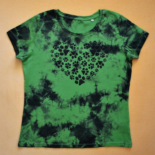 Zeleno-černé dámské triko s kočičími stopami M 11360919
