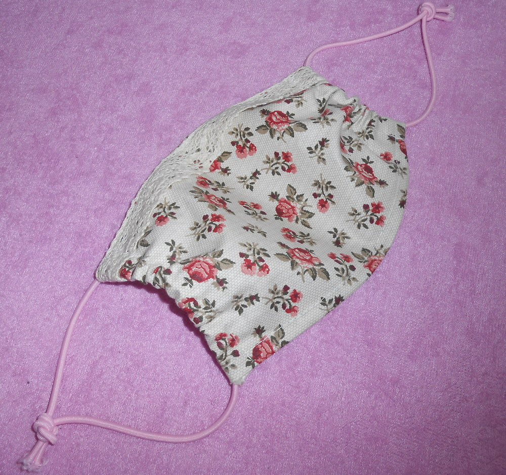 Bavlněná rouška  - letní s krajkou - růžičky