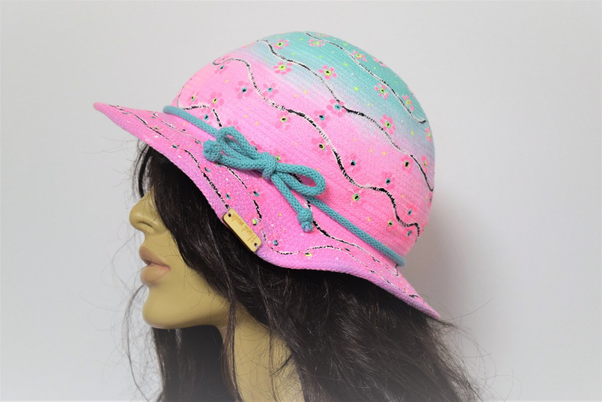 Bavlněný klobouk ručně barvený a malovaný 2130