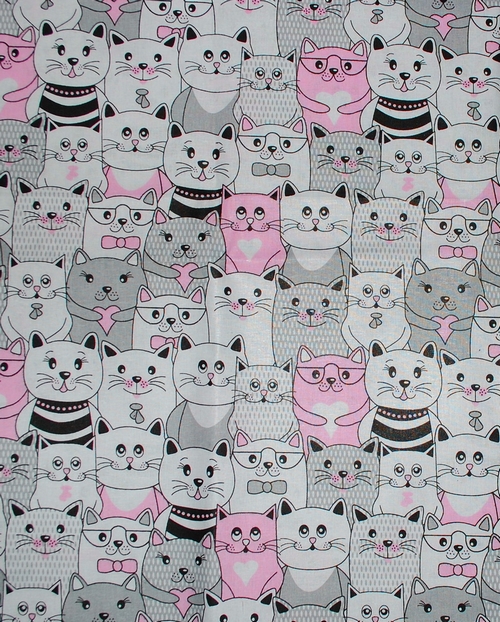 Bavlněná látka - metráž - kočky růžovobílé - š. 160 cm