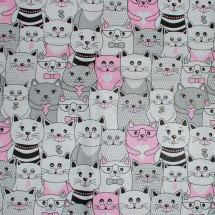 Bavlněná látka - metráž - kočky růžovobílé - š. 160 cm