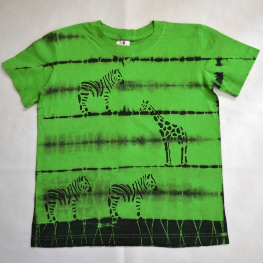 Zelené dětské triko se zebrami a žirafou 9-10 let 11556934