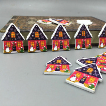 Knoflíky - dřevo - vánoční domečky - sada 5 ks