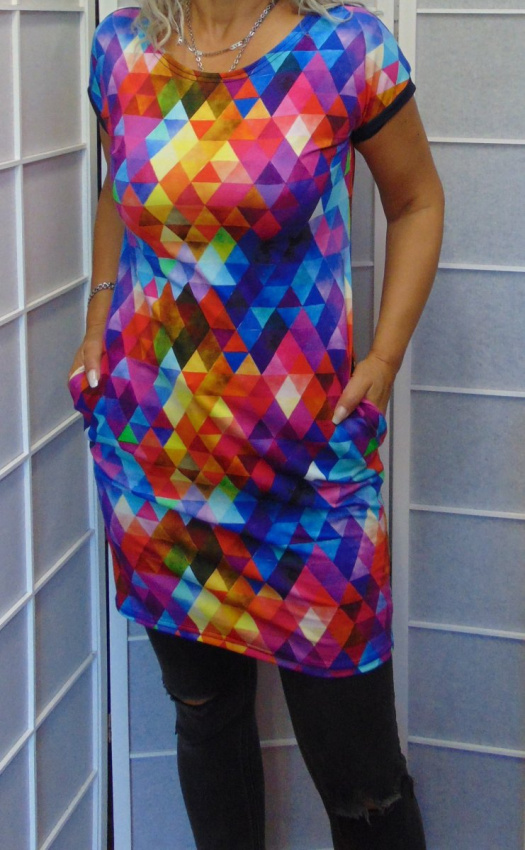 Tunika s kapsami - barevné trojúhelníky (bavlna)