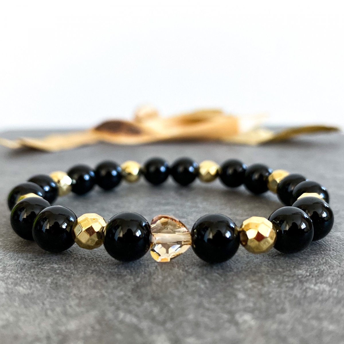 Minerální náramek - achát+hematit+Swarovski