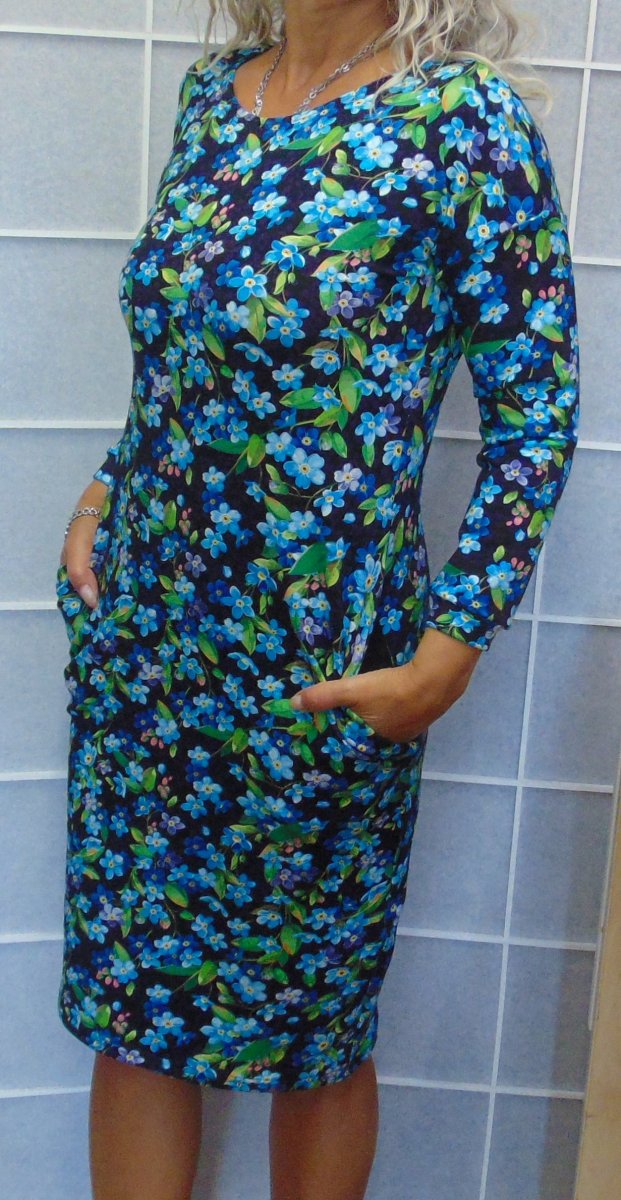 Šaty s kapsami pomněnky + rouška zdarma, velikost L - VÝPRODEJ