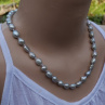 Šedé říční perly AAA, uzlíkovaný náhrdelník