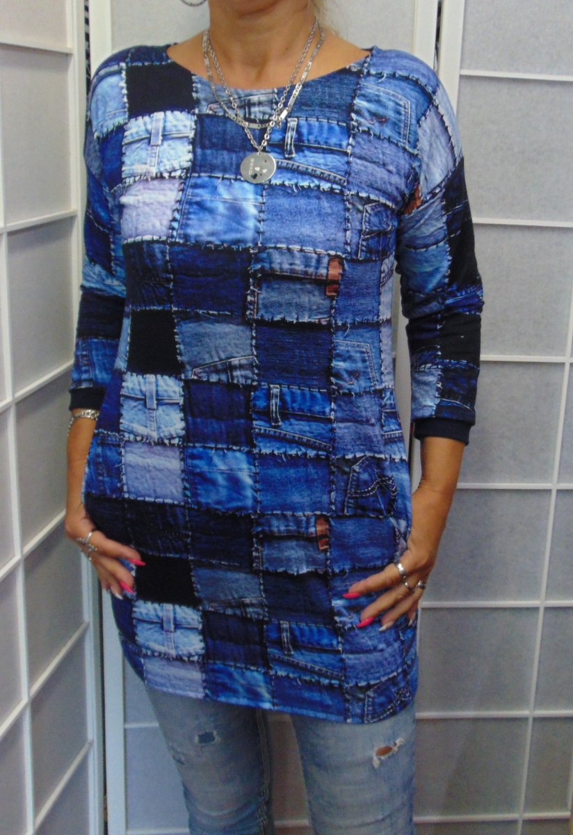 Tunika s kapsami - jeans kostky S - XXXL