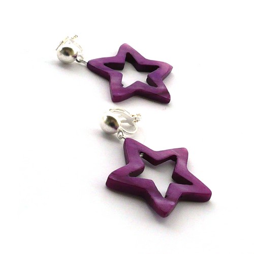 Fialové perleťové hvězdy - klipsové náušnice