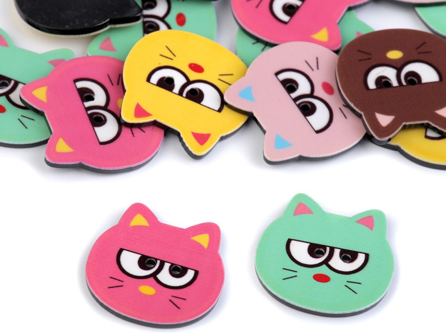 Plastový knoflík kočička  (4ks) - mix