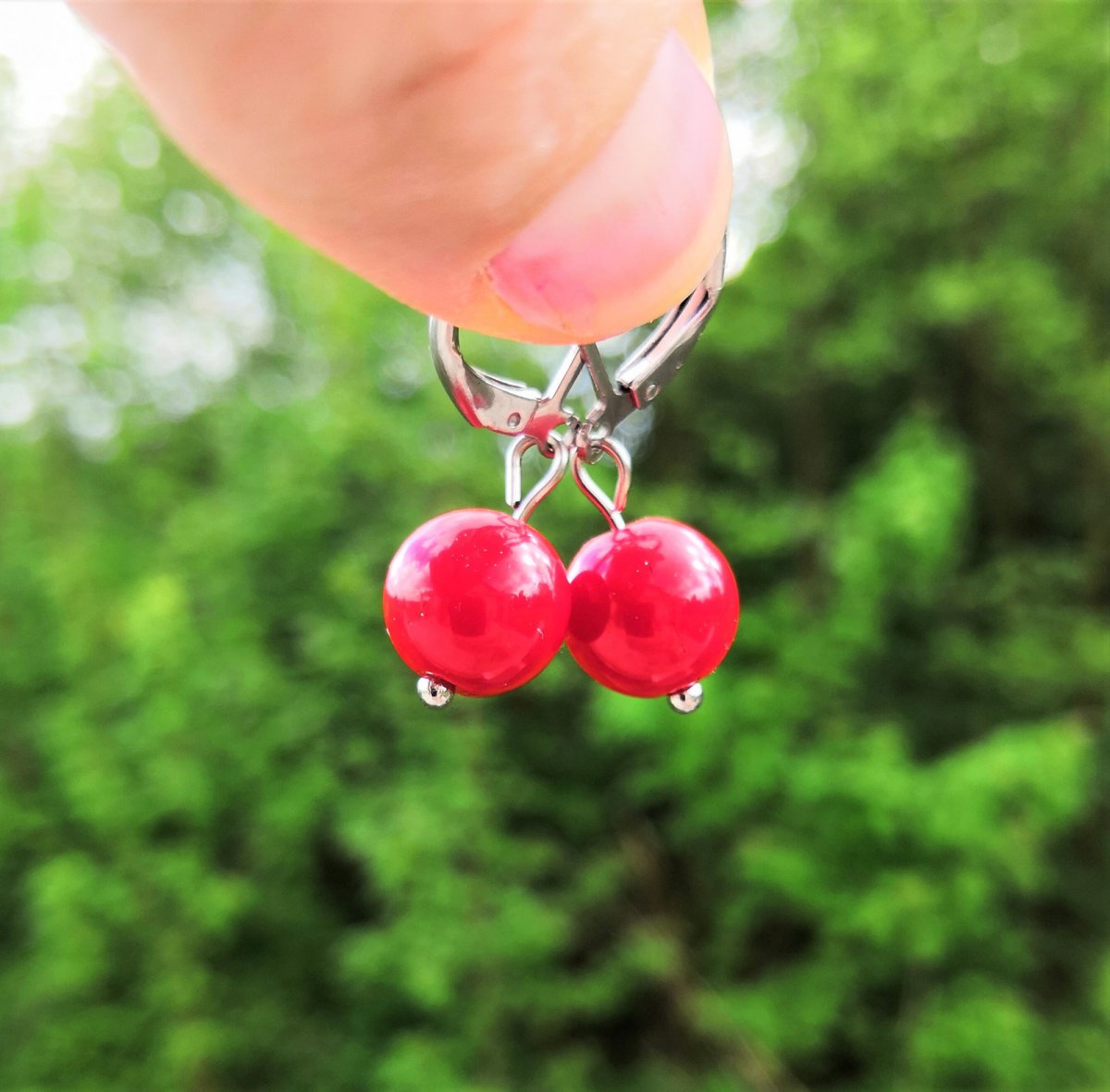 Náušnice*červený jadeit*chir. ocel