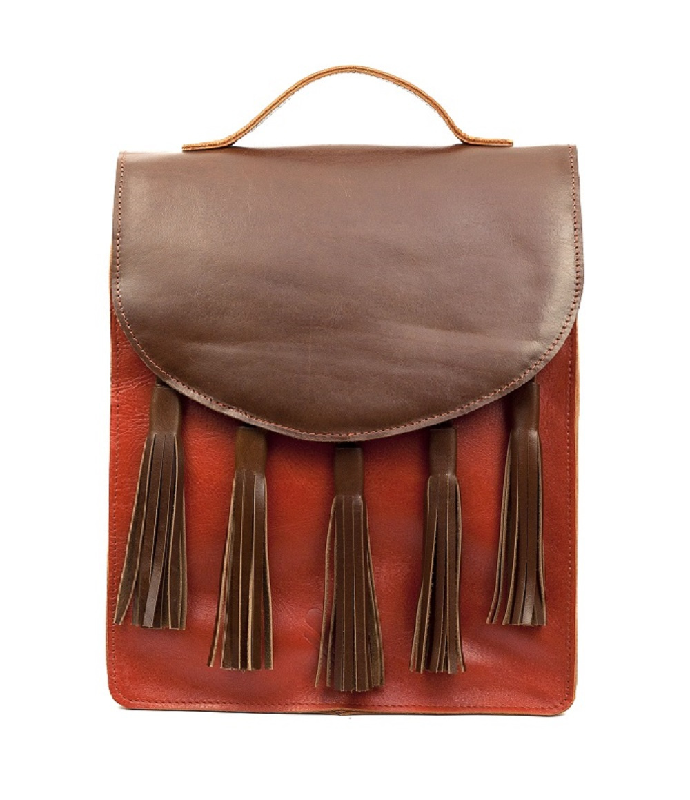 Kožený batoh s třásněmi MF 50/18 - hnědo/rezavý