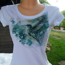  Dámské ,ručně malované tričko s kolibříkem