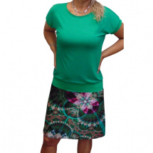 Šaty zelené s barevnou sukní, velikost L - SLEVA 150,-