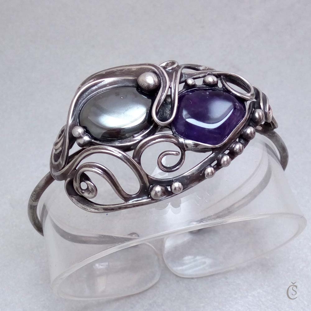 Náramek - Ametyst, Hematit