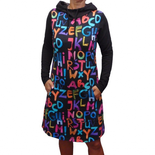Mikinové šaty s kapucí - barevná abeceda S - XXXL