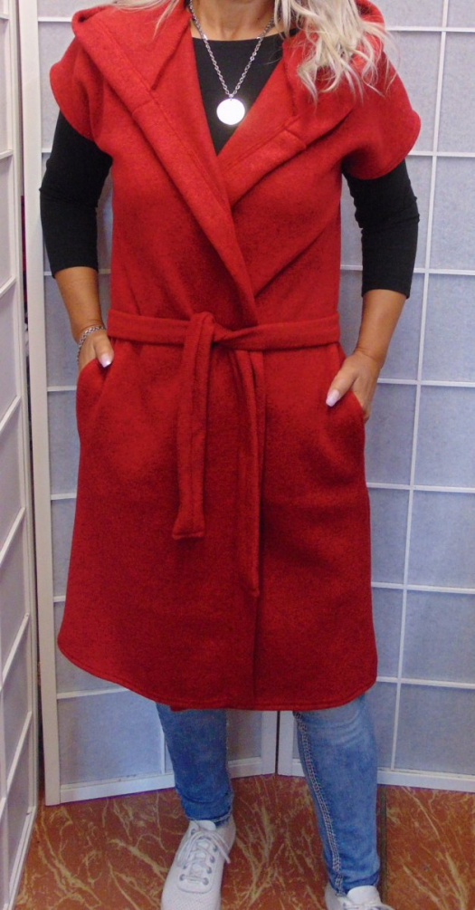 Dlouhá vesta s páskem - barva červená S - XXL