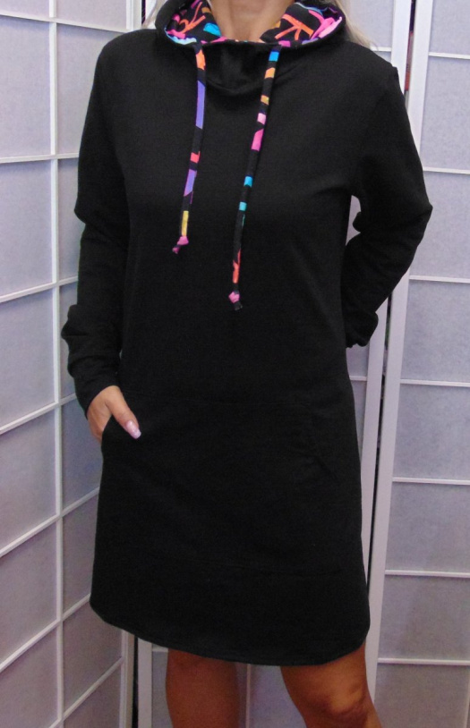 Mikinové šaty s kapucí - barevná kapuce S - XXXL