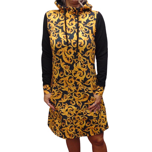 Mikinové šaty s kapucí - ornament S - XXXL